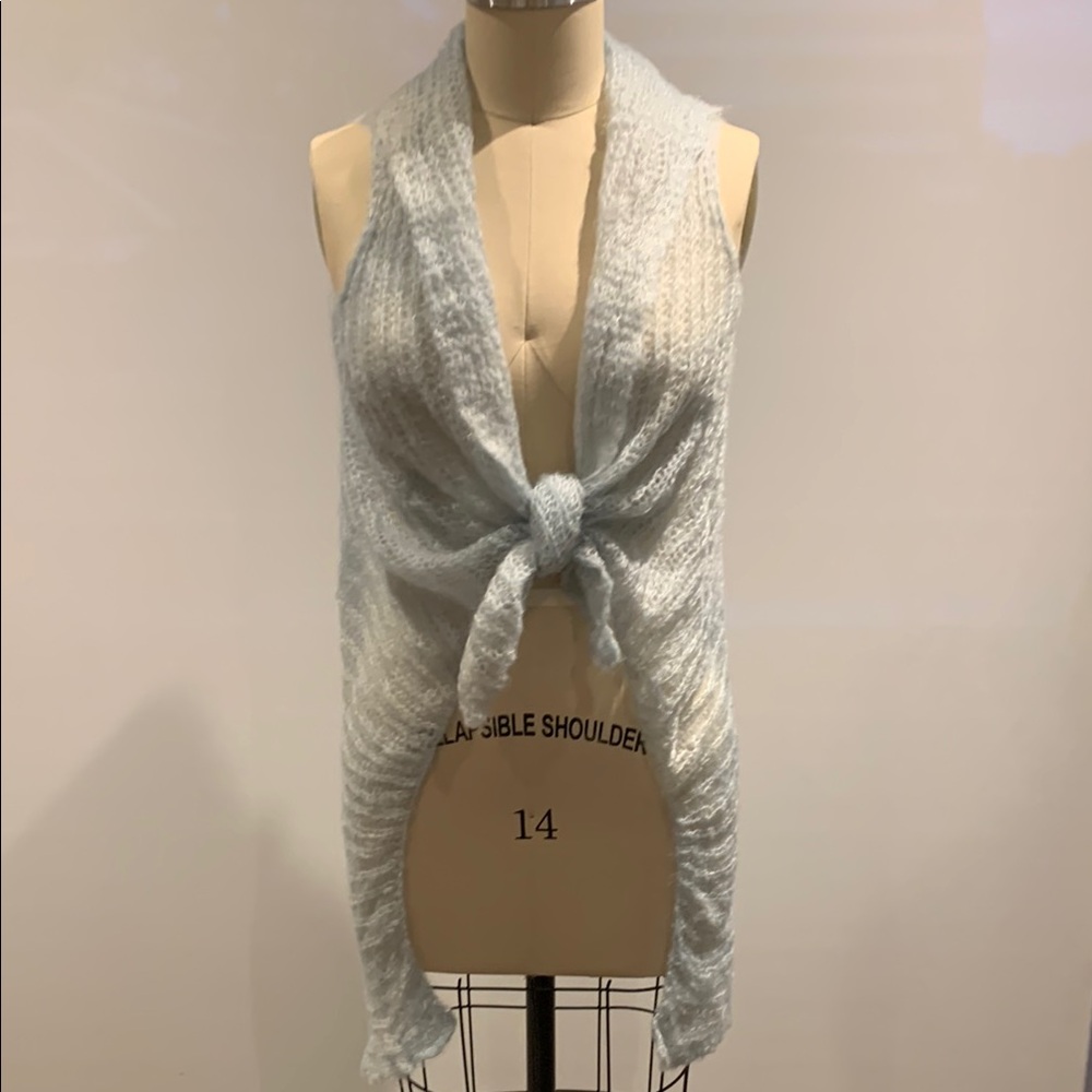 Light Blue Mohair Knit Sleeveless Cardigan
